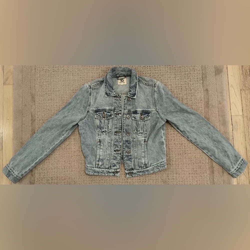 KS blue jean denim long sleeve button front jacket ps petite small